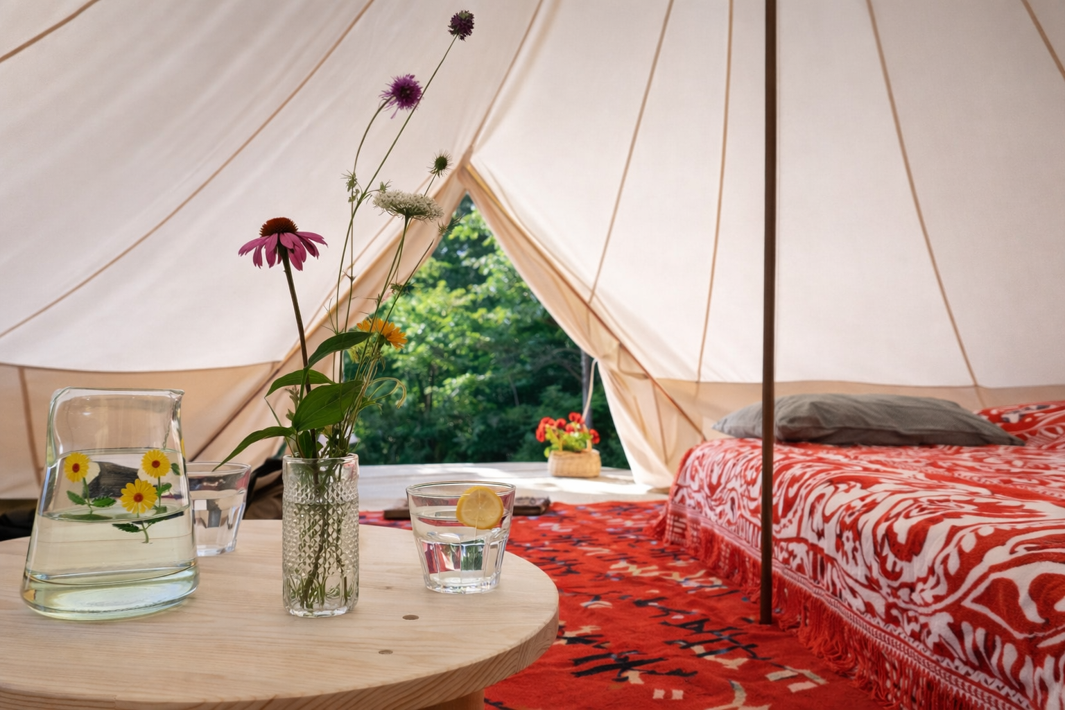 Inside the bell tent